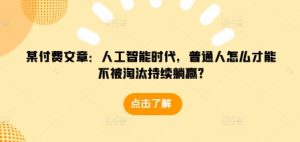 某付费文章：人工智能时代，普通人怎么才能不被淘汰持续躺赢?-巅峰资源网