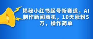 揭秘小红书起号新赛道，AI制作新闻商机，10天涨粉1万，操作简单-巅峰资源网