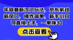 年底最新冷门玩法，京东家政新风口，操作简单，新手小白可直接上手，一单挣30【揭秘】-巅峰资源网