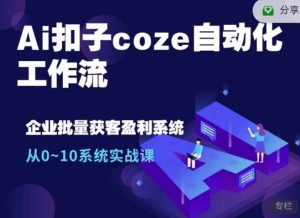 Ai扣子coze自动化工作流，从0~10系统实战课，10个人的工作量1个人完成-巅峰资源网