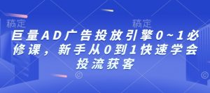 巨量AD广告投放引擎0~1必修课，新手从0到1快速学会投流获客-巅峰资源网