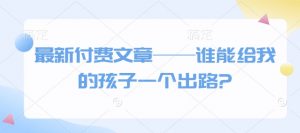 最新付费文章——谁能给我的孩子一个出路?-巅峰资源网