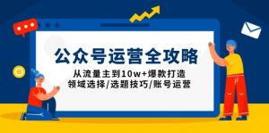 公众号运营全攻略：从流量主到10w+爆款打造，领域选择/选题技巧/账号运营-巅峰资源网