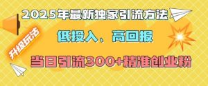 2025年最新独家引流方法，低投入高回报？当日引流300+精准创业粉-巅峰资源网