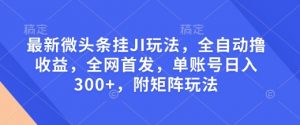 最新微头条挂JI玩法，全自动撸收益，全网首发，单账号日入300+，附矩阵玩法【揭秘】-巅峰资源网