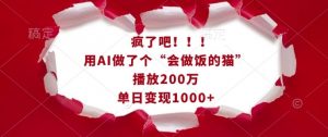 疯了吧！用AI做了个“会做饭的猫”，播放200万，单日变现1k-巅峰资源网