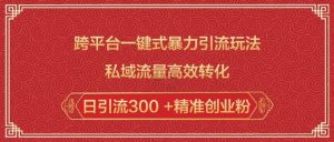 跨平台一键式暴力引流玩法，私域流量高效转化日引流300 +精准创业粉-巅峰资源网
