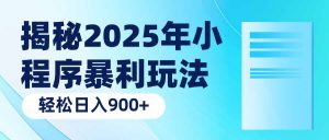 揭秘2025年小程序暴利玩法：轻松日入900+-巅峰资源网