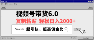 视频号带货6.0，轻松日入2000+，起号快，复制粘贴即可，超高佣金比-巅峰资源网