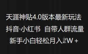 天涯神贴4.0版本最新玩法，抖音·小红书自带人群流量，新手小白轻松月入过W-巅峰资源网