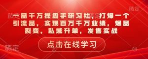 一品千万操盘手研习社，打爆一个引流品，实现百万千万业绩，爆品裂变，私域升单，发售实战-巅峰资源网