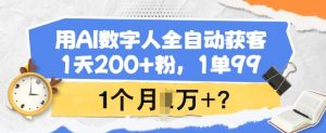 用AI数字人全自动获客，1天200+粉，1单99，1个月1个W+?-巅峰资源网
