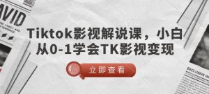 TikTok影视解说课，小白从0-1学会TK影视变现-巅峰资源网