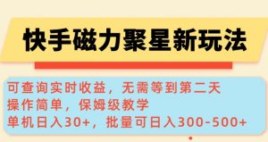 快手磁力新玩法，可查询实时收益，单机30+，批量可日入3到5张【揭秘】-巅峰资源网
