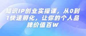 知识IP创业实操课，从0到1快速孵化，让你的个人品牌价值百W-巅峰资源网