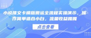 小说推文卡模版搬运全流程实操演示，操作简单适合小白，流量收益嘎嘎-巅峰资源网