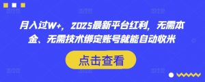 月入过W+，2025最新平台红利，无需本金、无需技术绑定账号就能自动收米-巅峰资源网