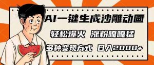 AI一键生成沙雕动画，单视频破千万播放，多种变现方式，日入2000+-巅峰资源网