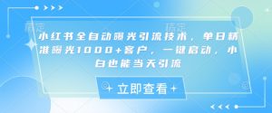 小红书全自动曝光引流技术，单日精准曝光1000+客户，一键启动，小白也能当天引流【揭秘】-巅峰资源网