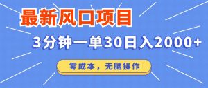 最新短剧项目操作，3分钟一单30。日入2000左右，零成本，无脑操作。-巅峰资源网