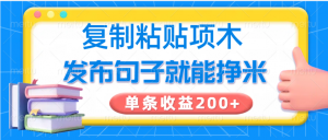 复制粘贴小项目，发布句子就能赚米，单条收益200+-巅峰资源网