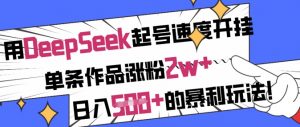 用DeepSeek起号速度开挂，单条作品涨粉2w+，日入5张+的暴利玩法-巅峰资源网