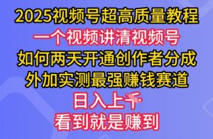 2025视频号超高质量教程，两天开通创作者分成，外加实测最强挣钱赛道，日入多张-巅峰资源网