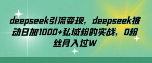 deepseek引流变现，deepseek被动日加1000+私域粉的实战，0粉丝月入过W-巅峰资源网