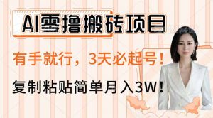 AI零撸搬砖项目玩法，有手就行，3天必起号，复制粘贴简单月入3W！-巅峰资源网