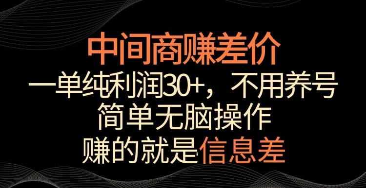 中间商赚差价，一单纯利润30+，简单无脑操作，赚的就是信息差，轻轻松松日入1000+【揭秘】-巅峰资源网