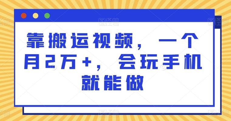 靠搬运视频，一个月2万+，会玩手机就能做-巅峰资源网
