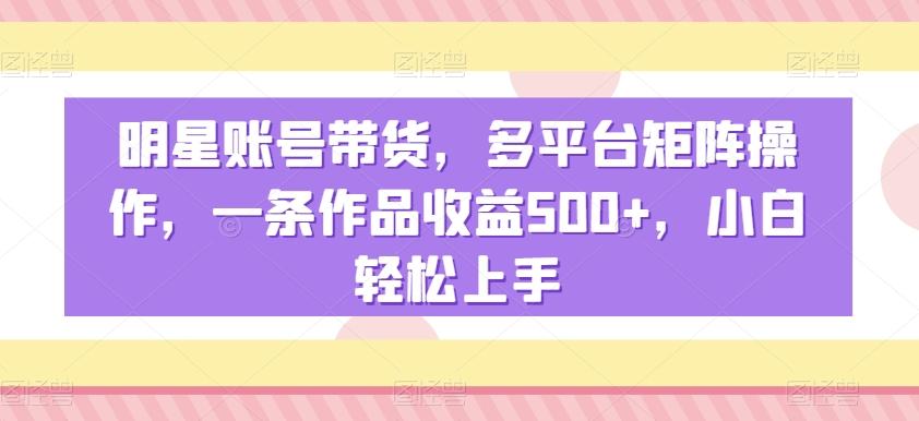 明星账号带货，多平台矩阵操作，一条作品收益500+，小白轻松上手【揭秘】-巅峰资源网