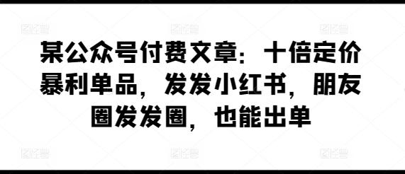 某公众号付费文章：十倍定价暴利单品，发发小红书，朋友圈发发圈，也能出单-巅峰资源网
