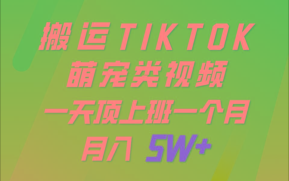 一键搬运TIKTOK萌宠类视频，一部手机即可操作，所有平台均可发布 轻松月入5W+-巅峰资源网