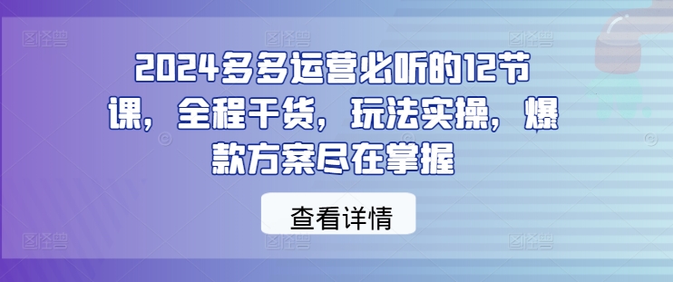 2024多多运营必听的12节课，全程干货，玩法实操，爆款方案尽在掌握-巅峰资源网