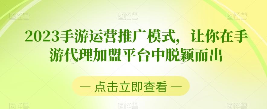 2023手游运营推广模式，让你在手游代理加盟平台中脱颖而出-巅峰资源网