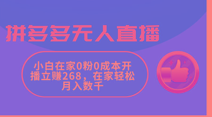 拼多多无人直播，小白在家0粉0成本开播立赚268，在家轻松月入数千-巅峰资源网