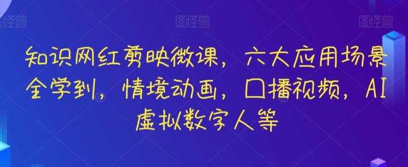 知识网红剪映微课，六大应用场景全学到，情境动画，囗播视频，AI虚拟数字人等-巅峰资源网