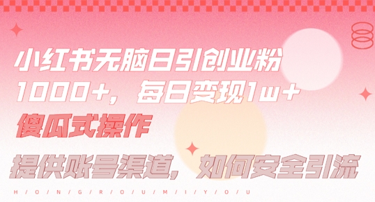 小红书无脑每日引流创业粉500+，小白每天只花半小时，躺赚长尾收益【揭秘】-巅峰资源网