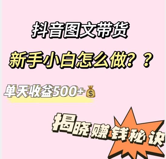 抖音图文带货，新手小白怎么做？单天收益500+【揭秘赚钱秘诀】-巅峰资源网