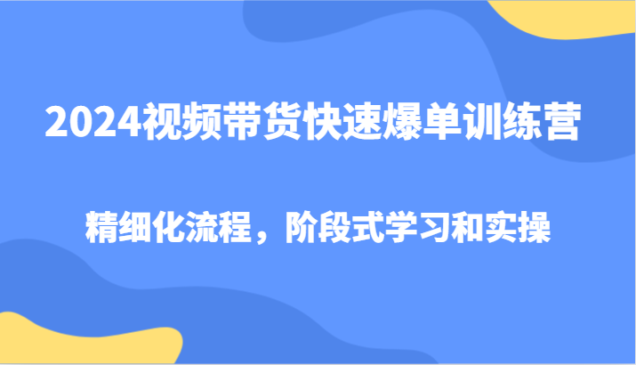 2024视频带货快速爆单训练营，精细化流程，阶段式学习和实操-巅峰资源网