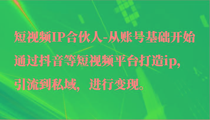 短视频IP合伙人-从账号基础开始通过抖音等短视频平台打造ip，引流到私域，进行变现。-巅峰资源网