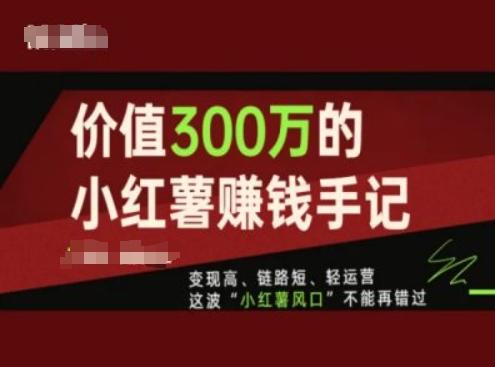 价值300万的小红书赚钱手记，变现高、链路短、轻运营，这波“小红薯风口”不能再错过-巅峰资源网