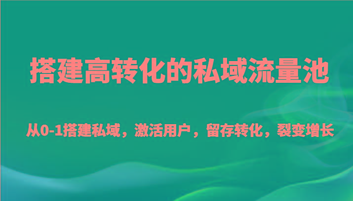 搭建高转化的私域流量池 从0-1搭建私域，激活用户，留存转化，裂变增长(20节课)-巅峰资源网