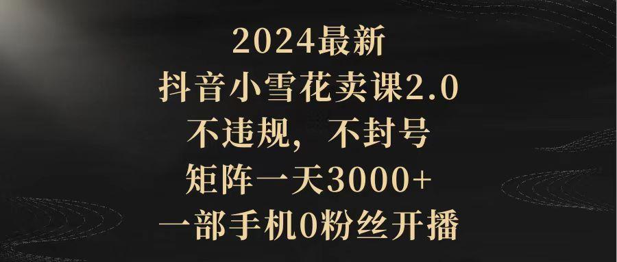 (9639期)2024最新抖音小雪花卖课2.0 不违规 不封号 矩阵一天3000+一部手机0粉丝开播-巅峰资源网