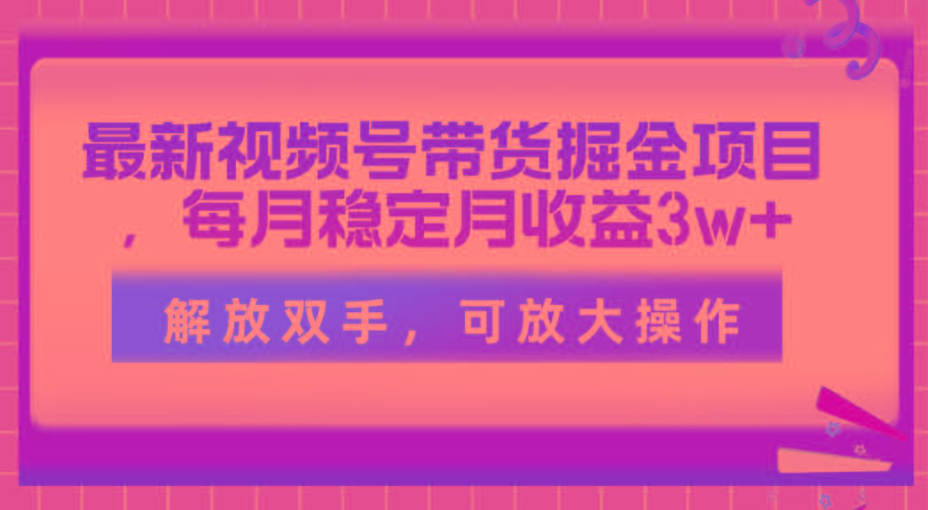 最新视频号带货掘金项目，每月稳定月收益3w+，解放双手，可放大操作-巅峰资源网