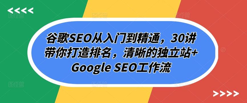 谷歌SEO从入门到精通，30讲带你打造排名，清晰的独立站+Google SEO工作流-巅峰资源网