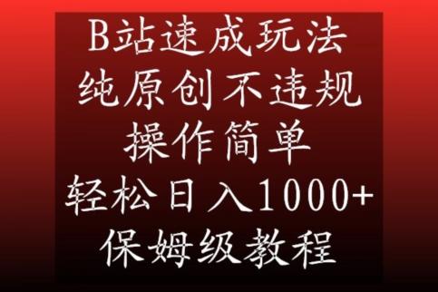 B站速成玩法，纯原创不违规，操作简单，轻松日入1000+，保姆级教程【揭秘】-巅峰资源网