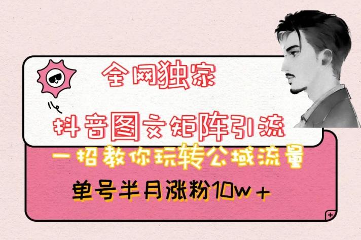 全网独家抖音图文矩阵引流，一招教你玩转公域流量，单号半月涨粉10w+【揭秘】-巅峰资源网