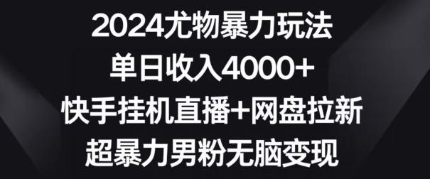 2024尤物暴力玩法，单日收入4000+，快手挂机直播+网盘拉新，超暴力男粉无脑变现【揭秘】-巅峰资源网